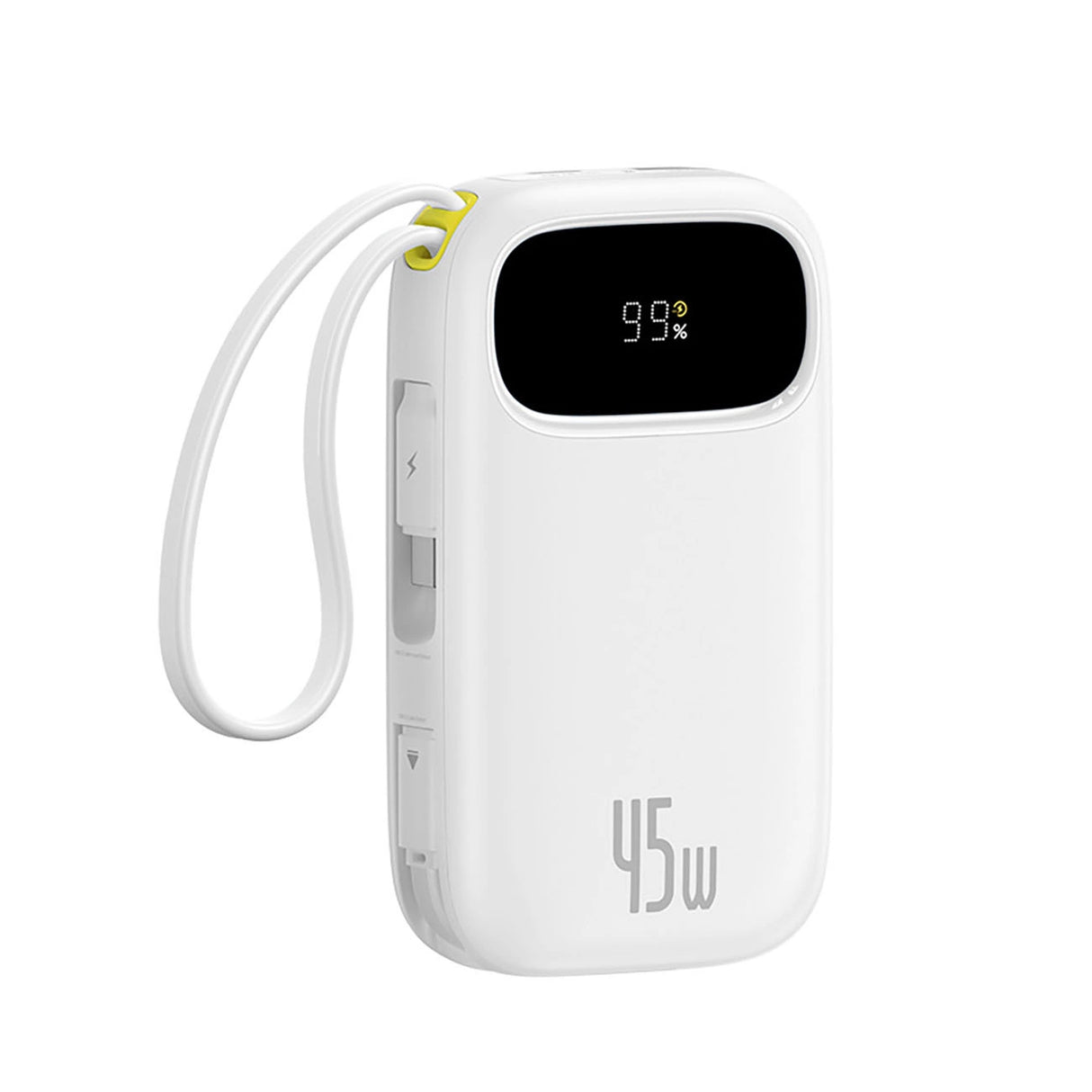 Baseus EnerFill FC31 20000mAh 45W Powerbank med digitalt display og 2 indbyggede kabler (USB-C + Lightning) - hvid