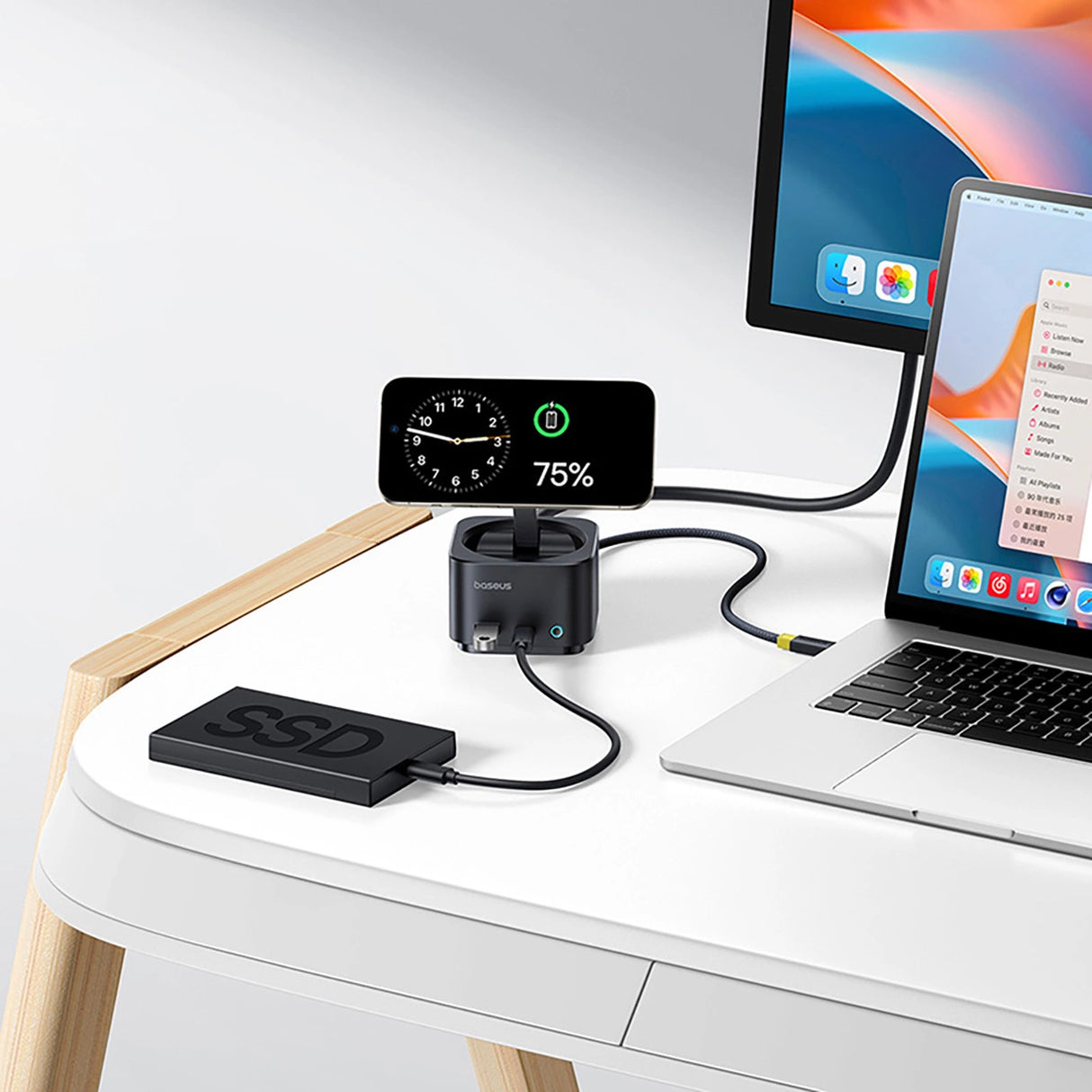 Baseus MagPro Series II 7-i-1 USB-C Hub med MagSafe-kompatibel oplader 15W + HDMI + USB-A + USB-C + SD / TF - sort