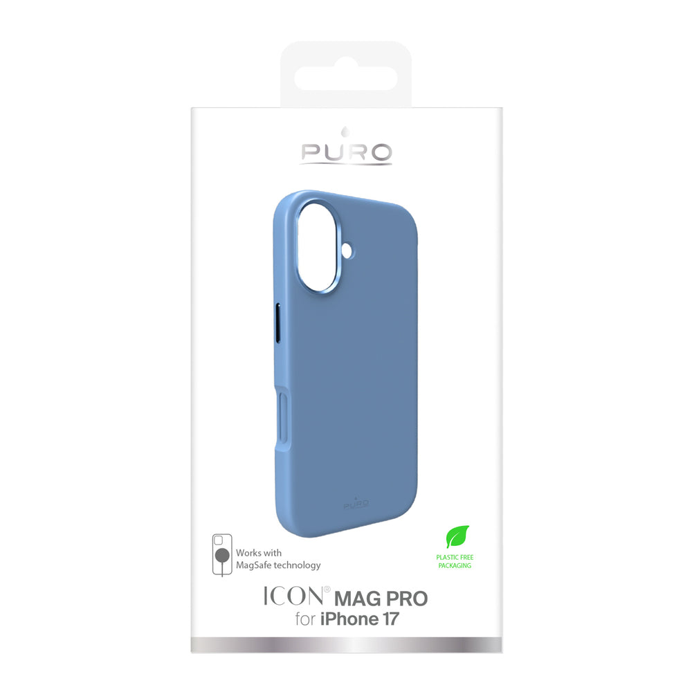 Pure Icon Mag Pro Liquid Silicone Case for iPhone 17, MagSafe Compatible, with Camera Protection and Aluminum Buttons - Blue