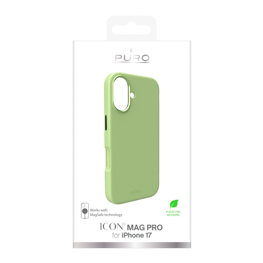 Pure Icon Mag Pro Liquid Silicone Case for iPhone 17, MagSafe Compatible, with Camera Protection and Aluminum Buttons - Green