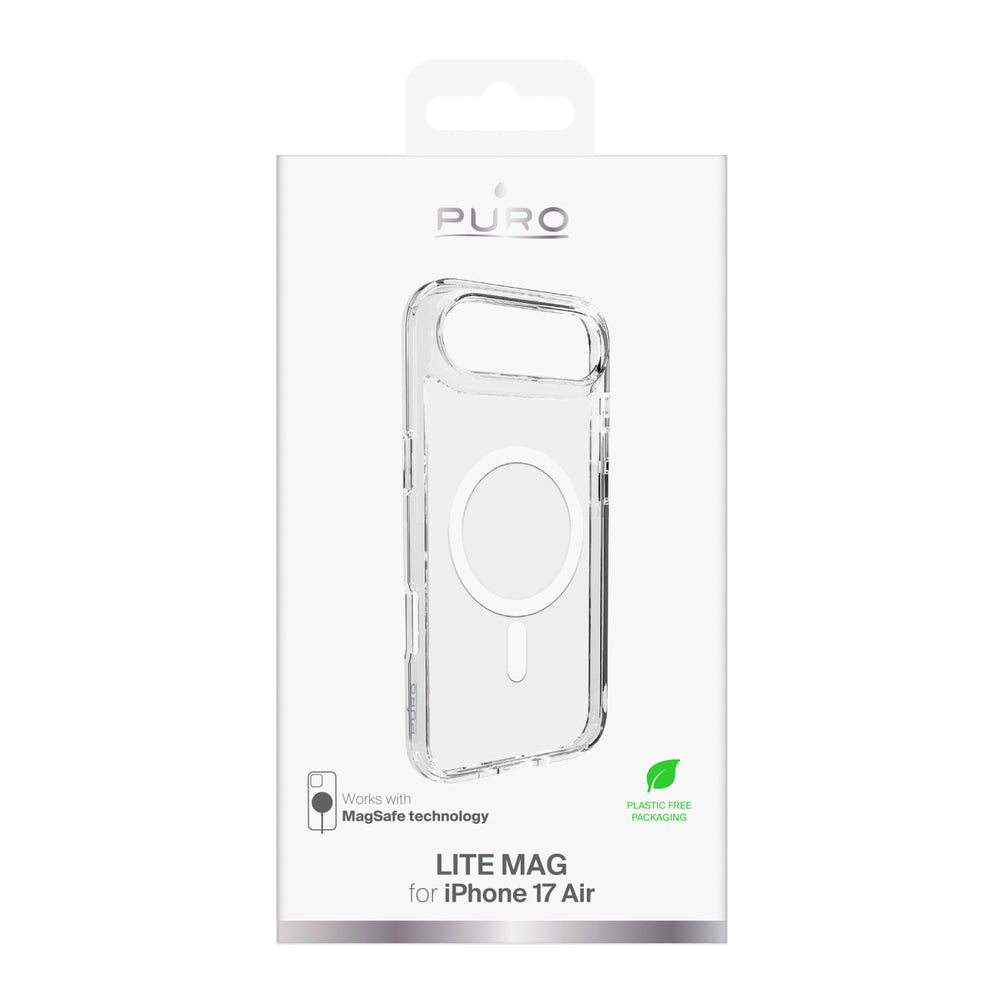 Puro Lite Mag TPU+PC Case Compatible with MagSafe for iPhone 17 Air - Transparent with White Ring