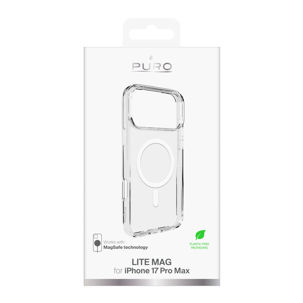 Puro Lite Mag TPU+PC Case Compatible with MagSafe for iPhone 17 Pro Max - Transparent with White Ring