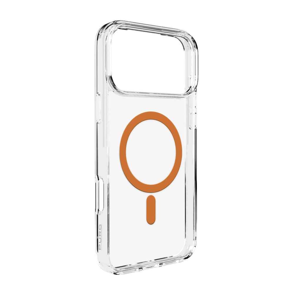 Puro Lite Mag TPU+PC Case Compatible with MagSafe for iPhone 17 Pro Max - Transparent with Orange Ring