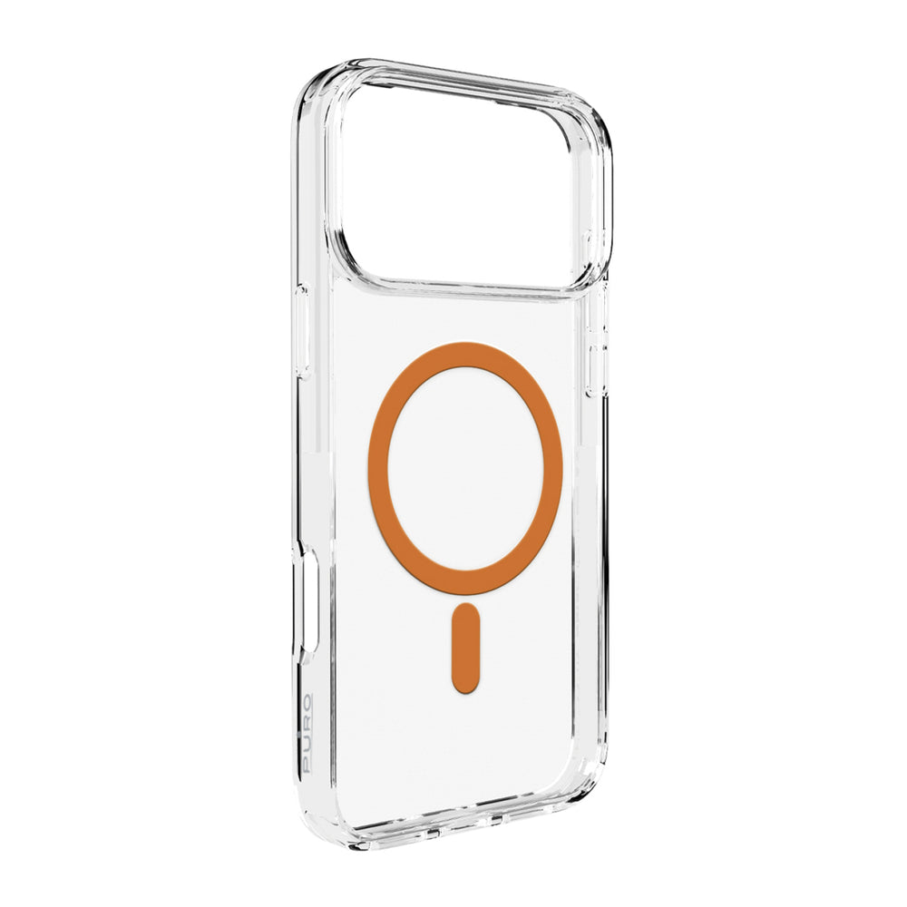 Puro Lite Mag TPU+PC Case Compatible with MagSafe for iPhone 17 Pro - Transparent with Orange Ring