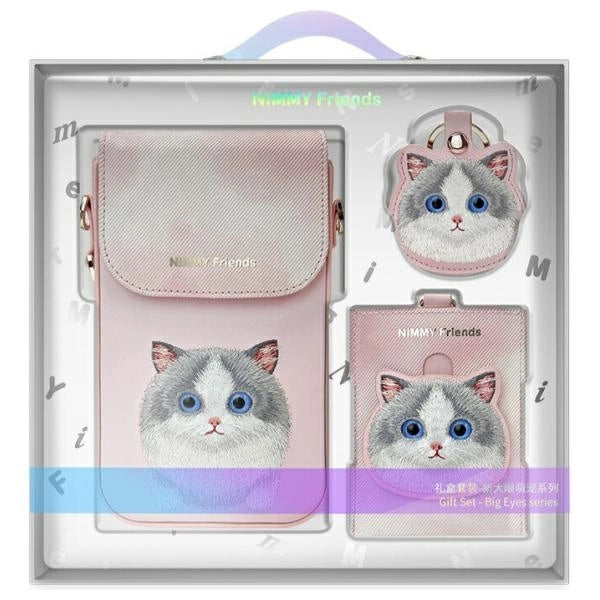 Nimmy Big Eyed Pet 2.0 Cat 3-i-1-telefontaske + tegnebog + trackerkasse - Pink