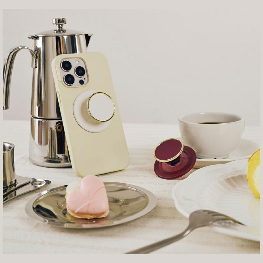 Popsockets Runde Luxe Coconut Creme Emalje MagSafe Holder og Telefon Stand