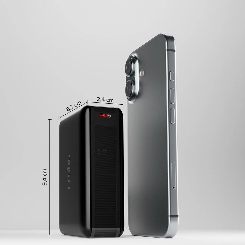 Powerbank SBS 20000mAh 65W PD AFC USB-C USB-A til bærbar computer, tablet, smartphone - sort