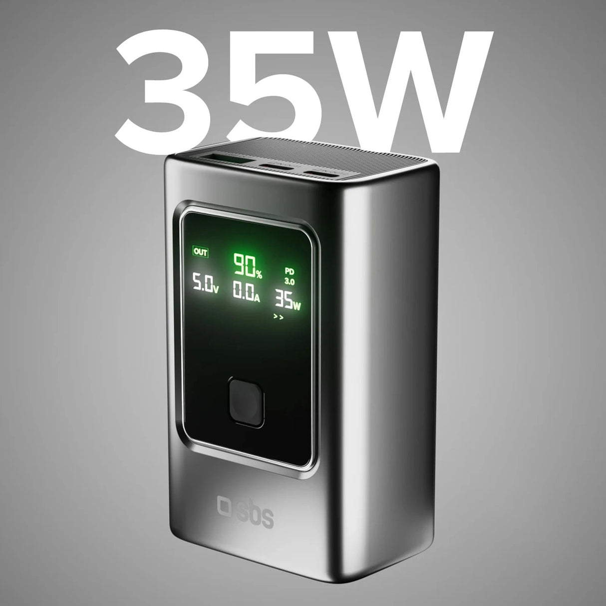 Powerbank SBS 10000mAh PD 35W med LCD-skærm - grå