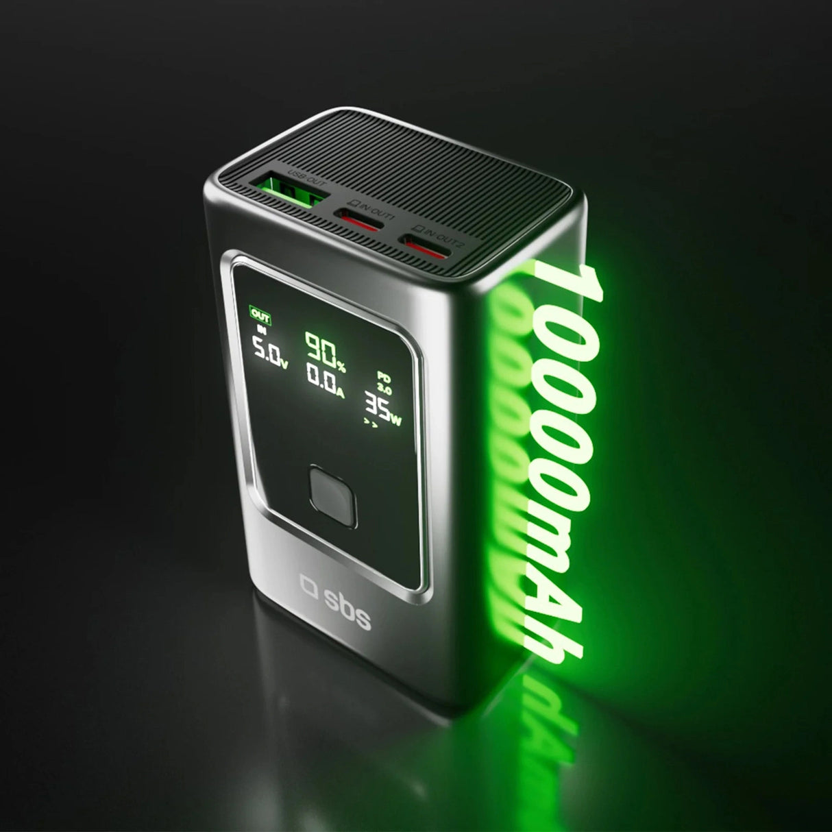 Powerbank SBS 10000mAh PD 35W med LCD-skærm - grå