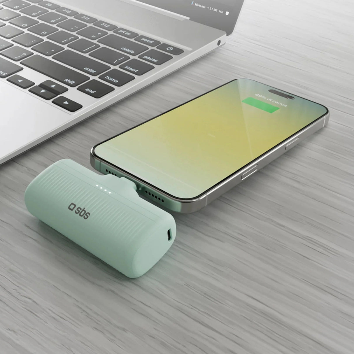 SBS EcoPower 5000 mAh 10W Powerbank med indbygget USB-C-port - Grøn