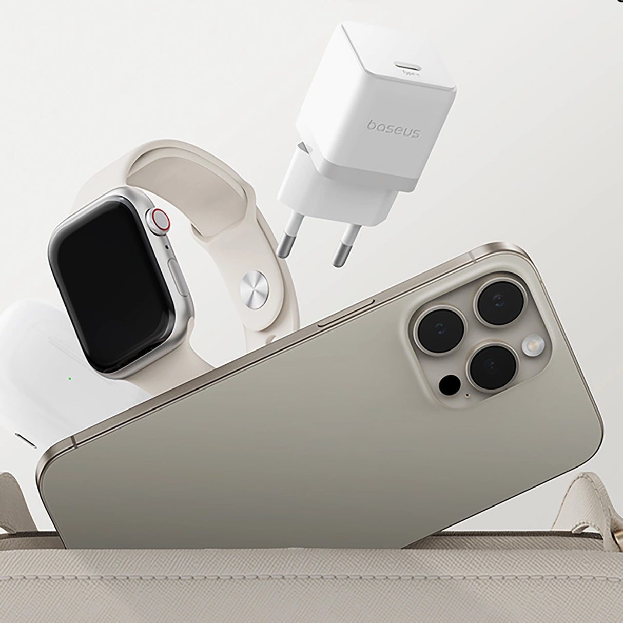 Baseus Palm 1C 20W Wall Charger (med Baseus Mini White USB-C 60W (20V / 3A) 1m Kabel) - Hvid