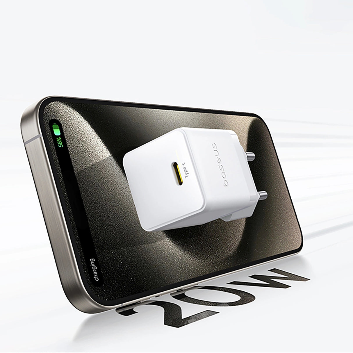 Baseus Palm 1C 20W Wall Charger (med Baseus Mini White USB-C 60W (20V / 3A) 1m Kabel) - Hvid