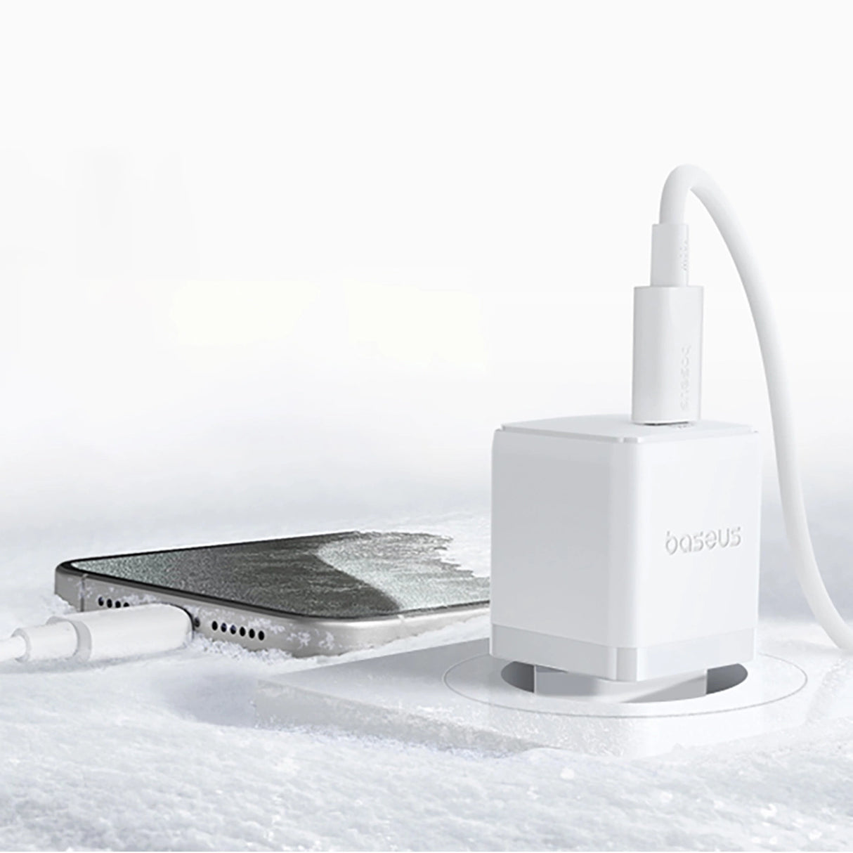 Baseus Palm 1C 20W Wall Charger (med Baseus Mini White USB-C 60W (20V / 3A) 1m Kabel) - Hvid