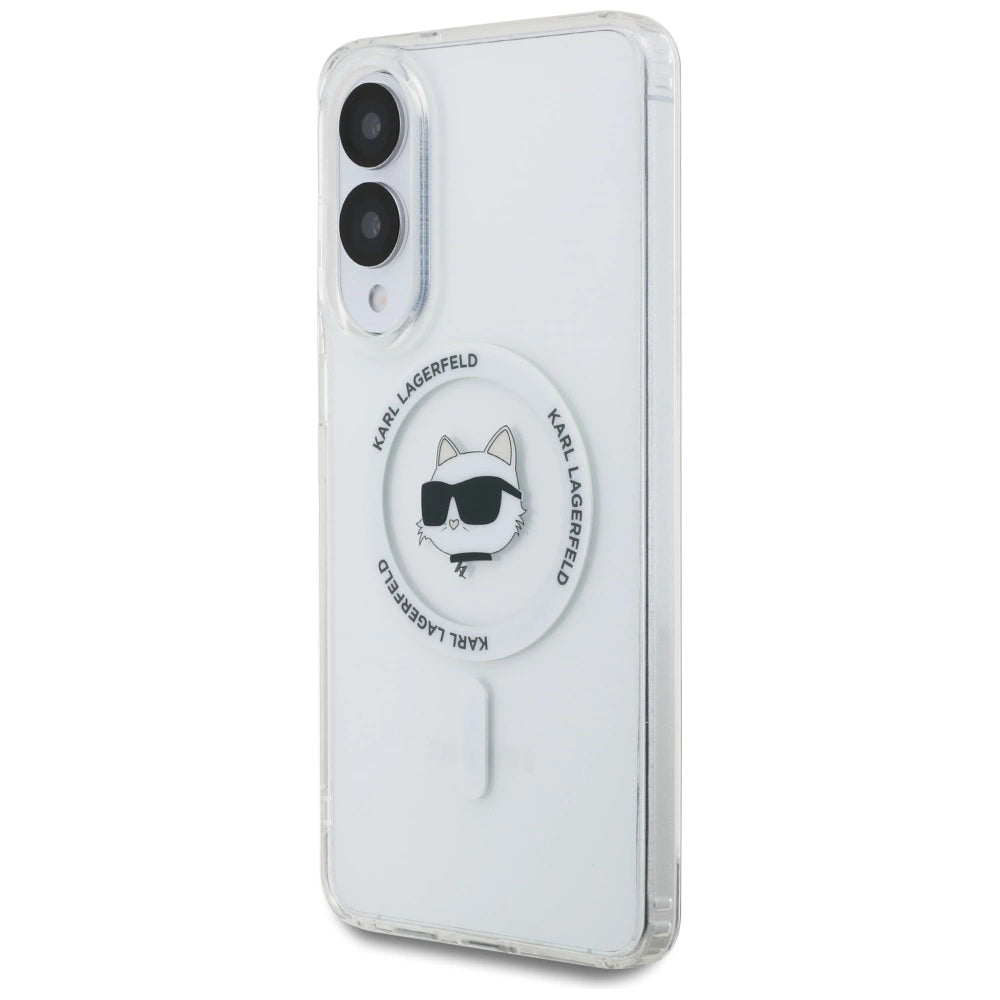 Karl Lagerfeld Button Choupette Head Printed Logo MagSafe Case for Samsung Galaxy S25 Edge - White