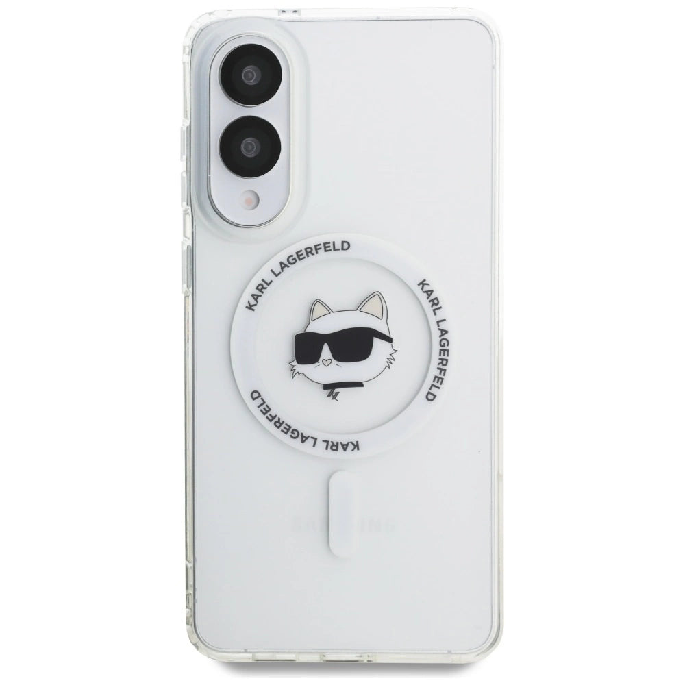 Karl Lagerfeld Button Choupette Head Printed Logo MagSafe Case for Samsung Galaxy S25 Edge - White