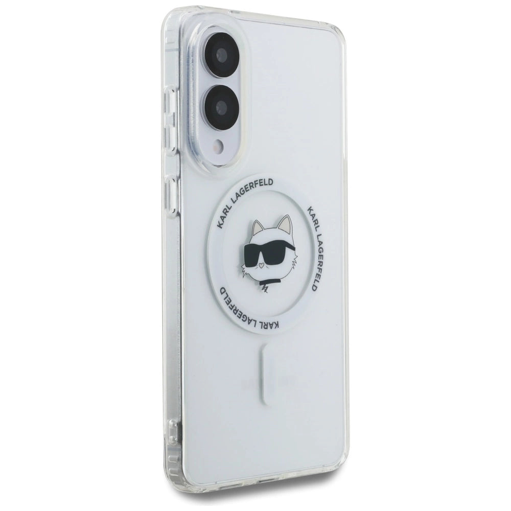 Karl Lagerfeld Button Choupette Head Printed Logo MagSafe Case for Samsung Galaxy S25 Edge - White