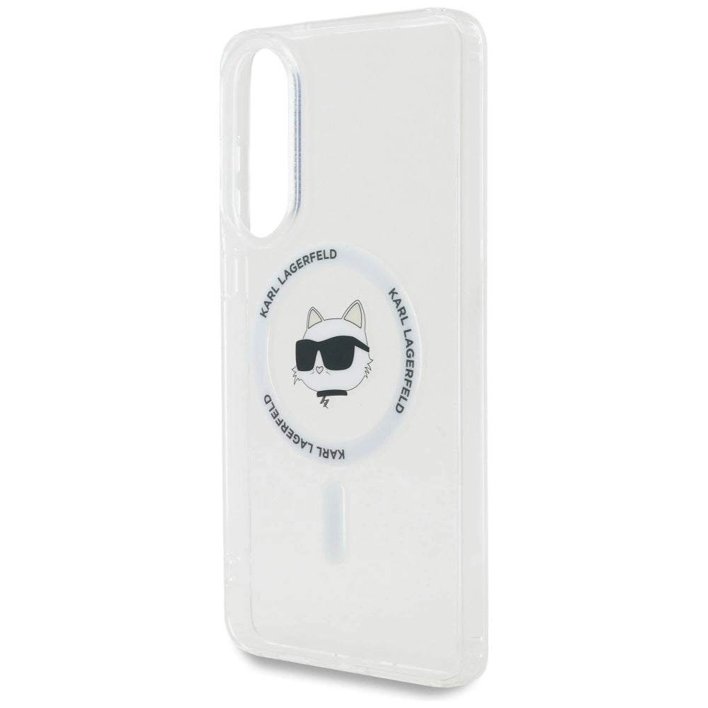 Karl Lagerfeld Button Choupette Head Printed Logo MagSafe Case for Samsung Galaxy S25 Edge - White