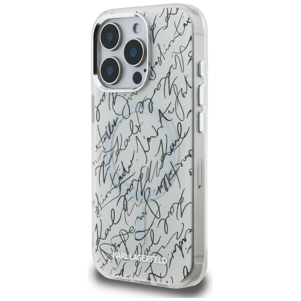 Karl Lagerfeld IML Karl Script Pattern MagSafe Case for iPhone 16 Pro Max - White