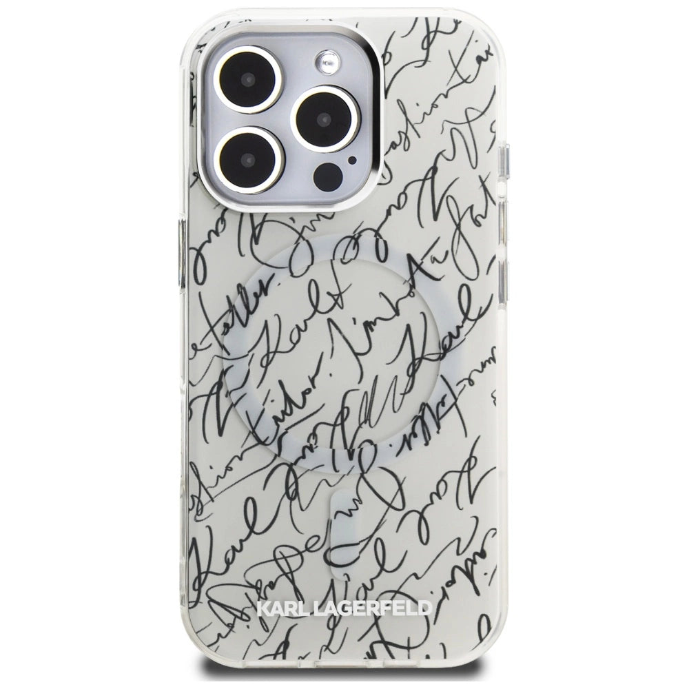 Karl Lagerfeld IML Karl Script Pattern MagSafe Case for iPhone 16 Pro Max - White