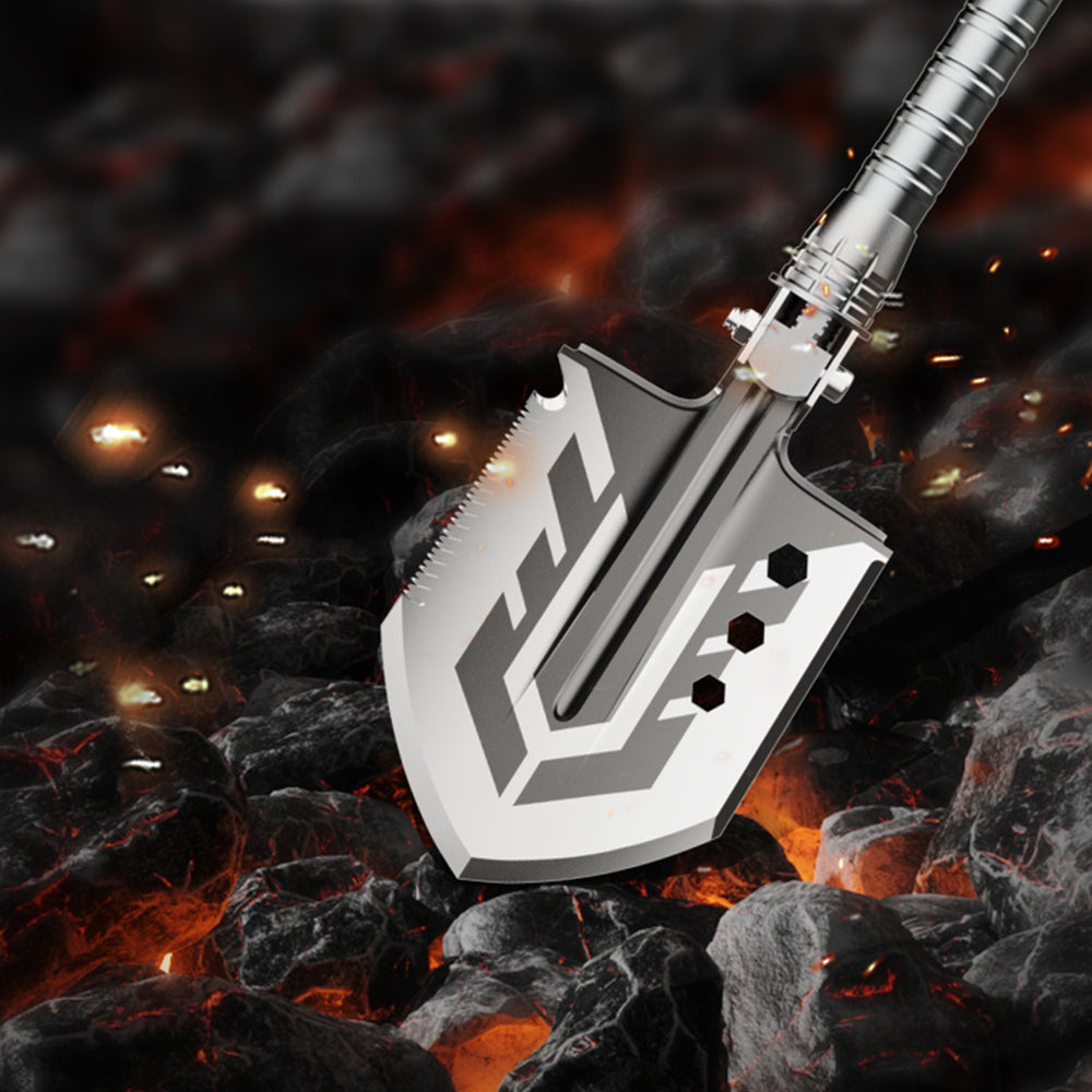 Wozinsky WSS-211 overlevelses bushcraft skovl multifunktionel knivbryder flint fløjte harpun - grå