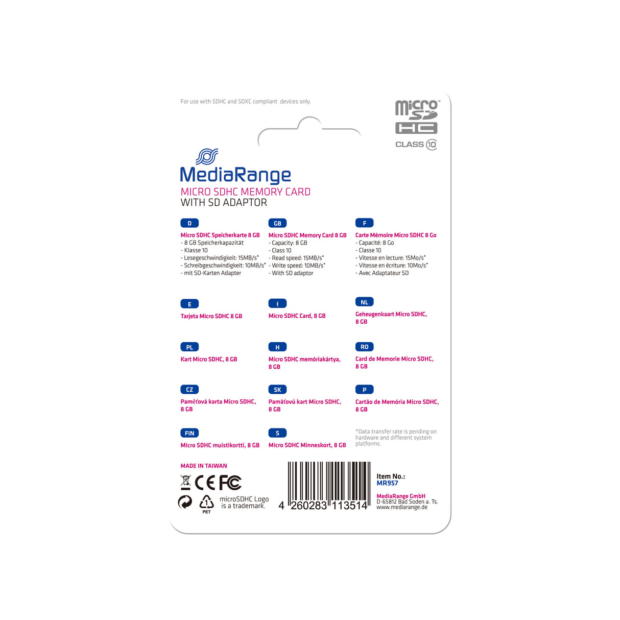 MediaRange 8GB microSDHC Klasse 10