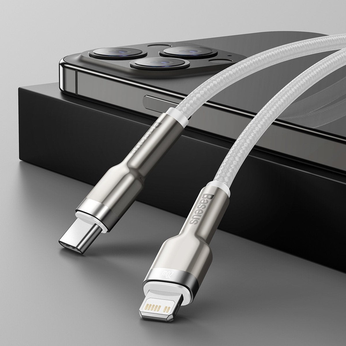 USB-C-kabel til Lightning Baseus Cafule, PD, 20W, 1m (hvid)