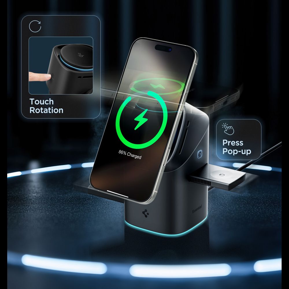 Spigen Essential EF223MS 3-i-1 QI2 trådløs oplader - sort