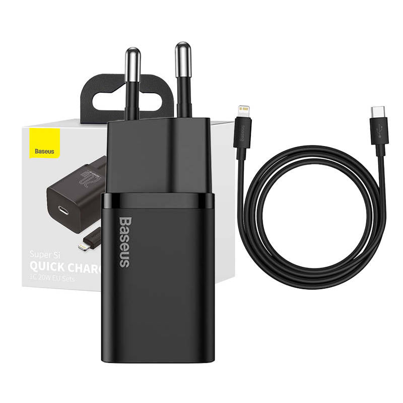 Baseus Super Si Quick Charger 1C 20W med USB-C-kabel til Lightning 1m (sort)