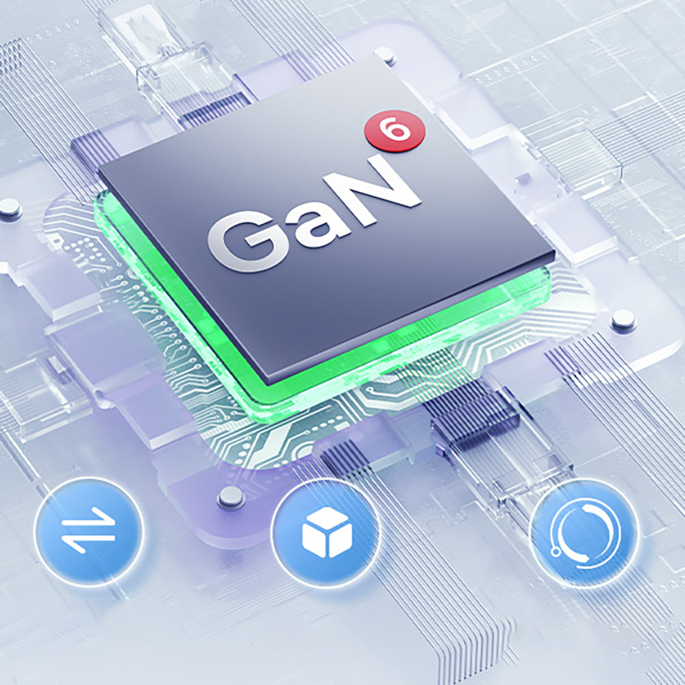 Baseus GaN6 Pro oplader 65W 2 x USB-C 2 x USB-A med sort USB-C kabel 100W 1m - hvid