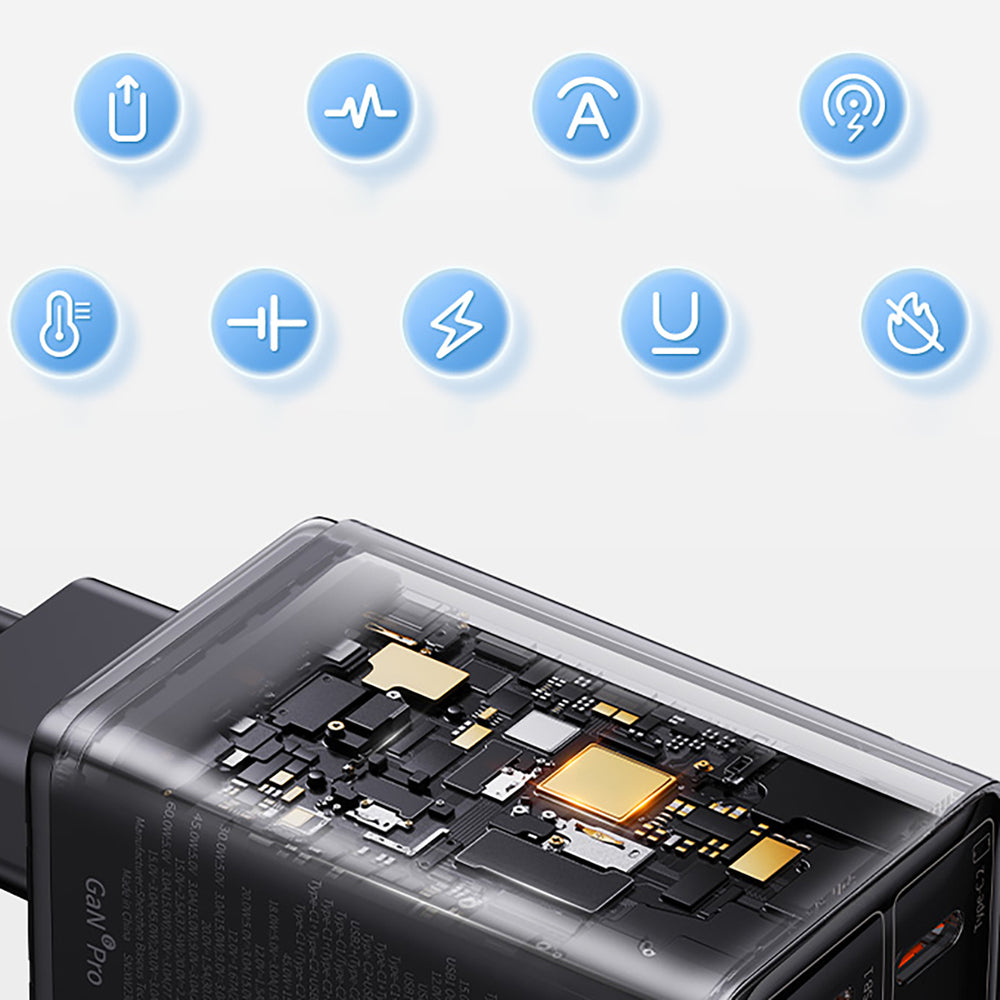 Baseus GaN6 Pro oplader 65W 2 x USB-C 2 x USB-A med sort USB-C kabel 100W 1m - sort