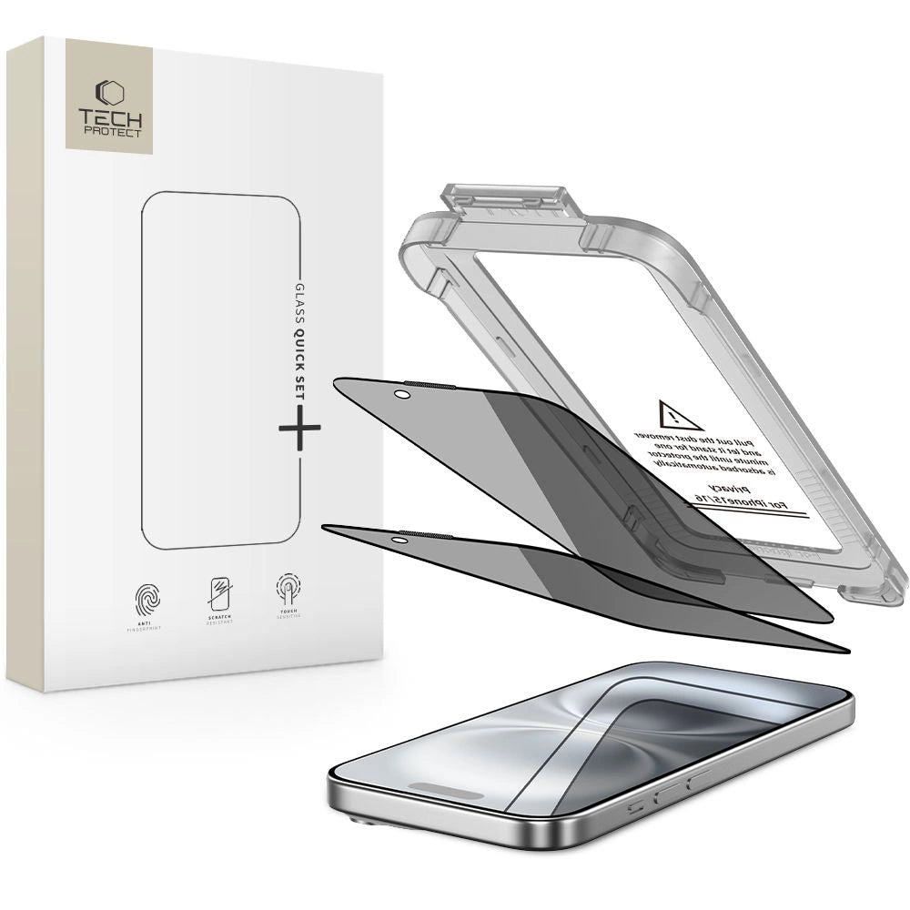 Tech-Protect Quick Set Spy+ Privacy Glass 2-pakke til iPhone 15 / 16