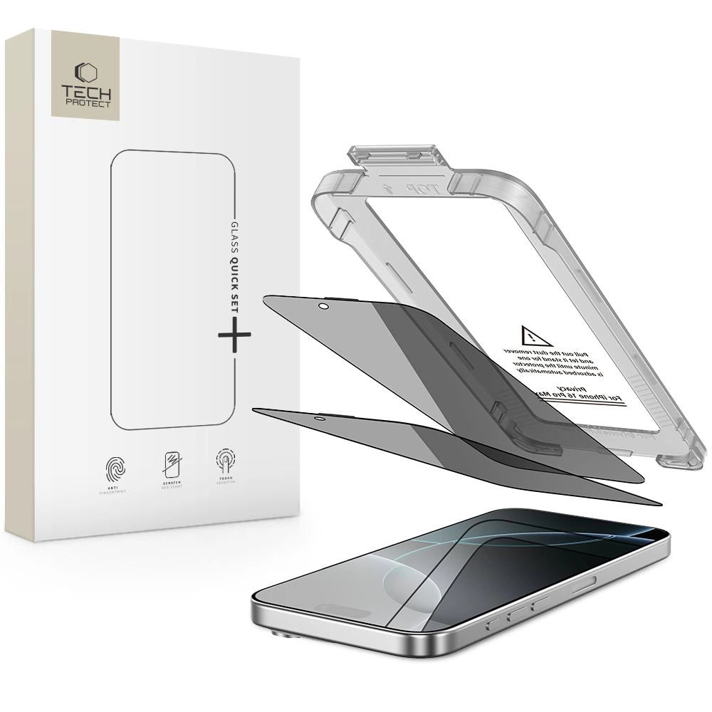 Tech-Protect Quick Set Spy+ Privacy Glass 2-pakke til iPhone 16 Pro Max