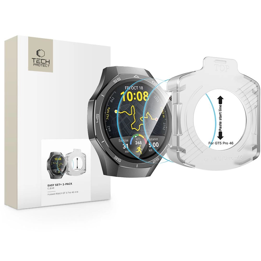 Tech-Protect Easy Set+ 2-pack hærdet glas til Huawei Watch GT 5 Pro 46 mm - gennemsigtigt