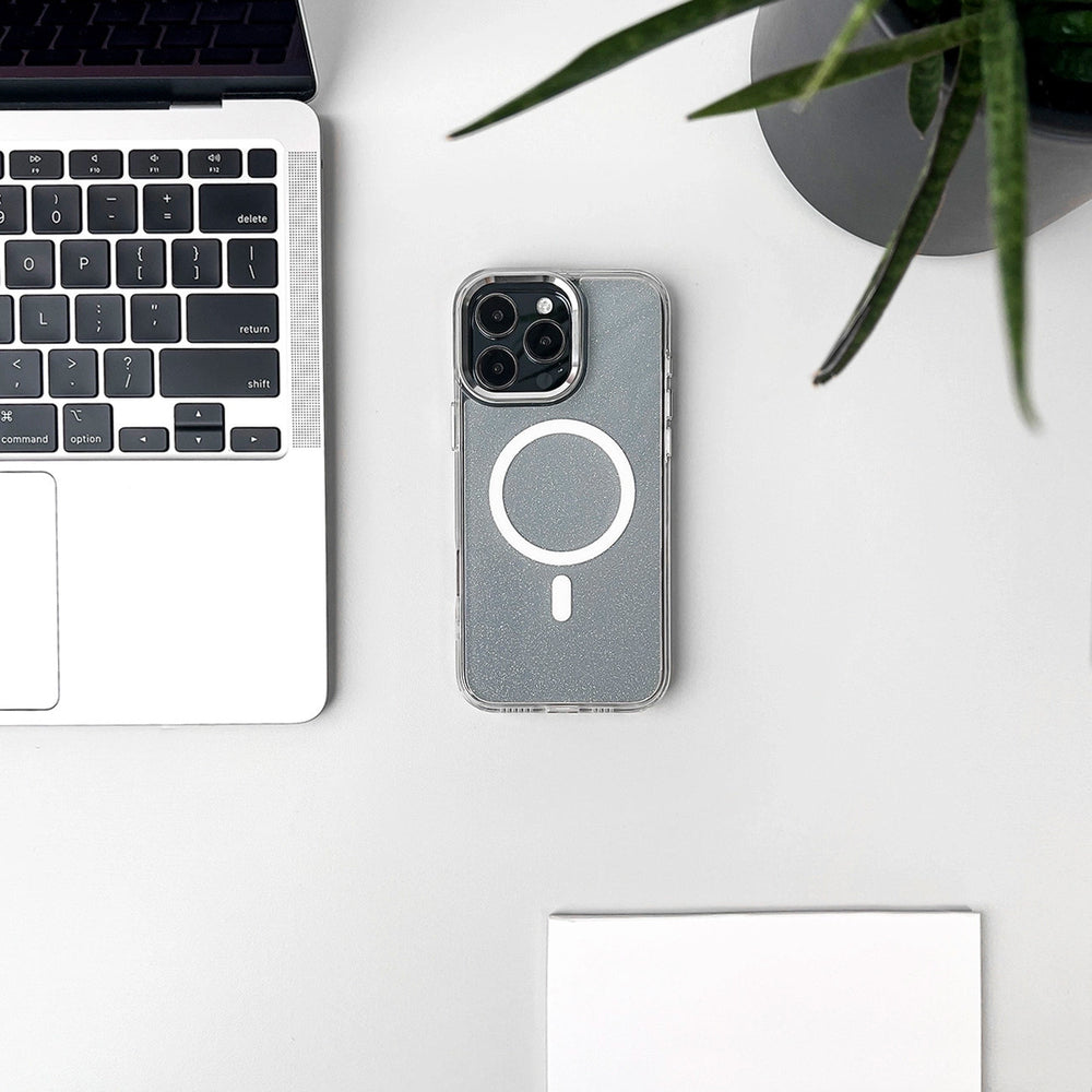 Glitter Case MagSafe Kompatibel til iPhone 17 Pro Max - Halvt gennemsigtig