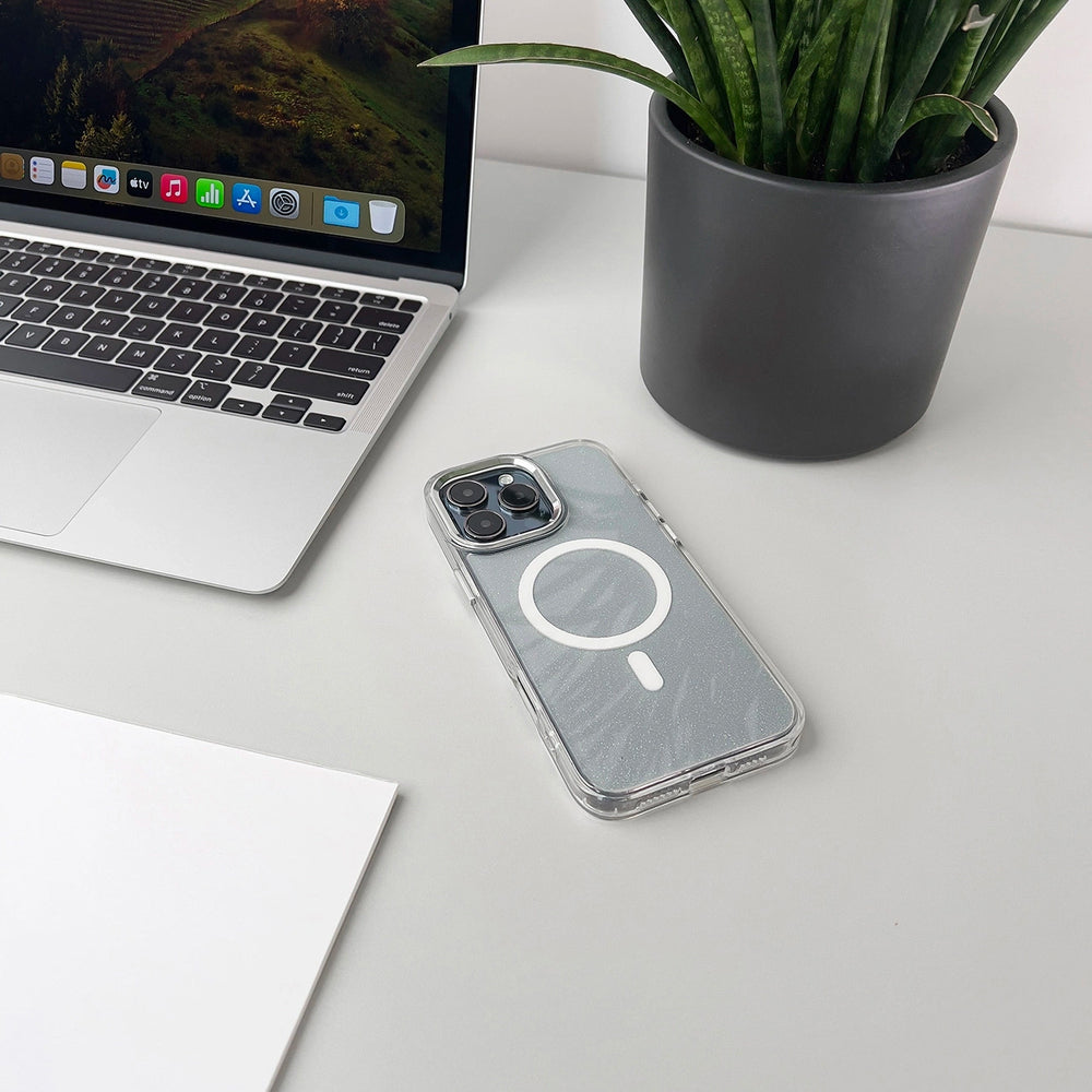 Glitter Case MagSafe Kompatibel til iPhone 17 Pro Max - Halvt gennemsigtig