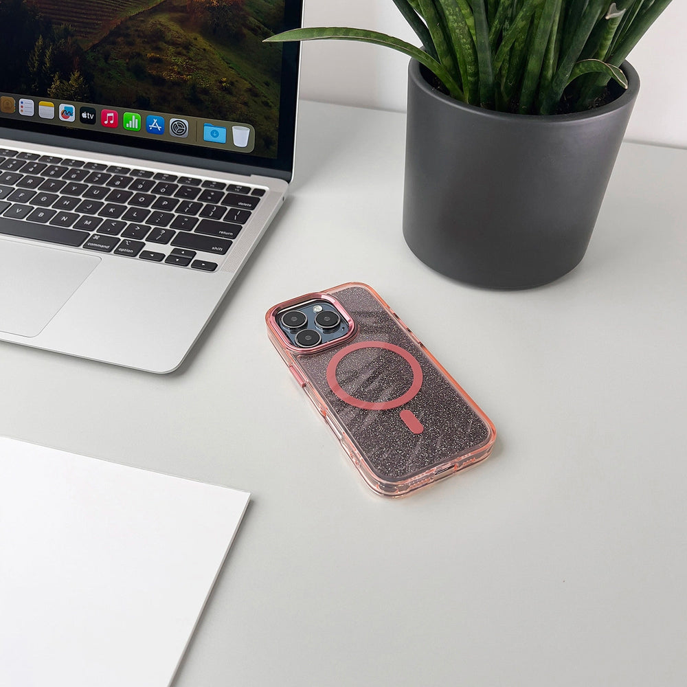 Glitter Case MagSafe Kompatibel til iPhone 17 Pro Max - Pink