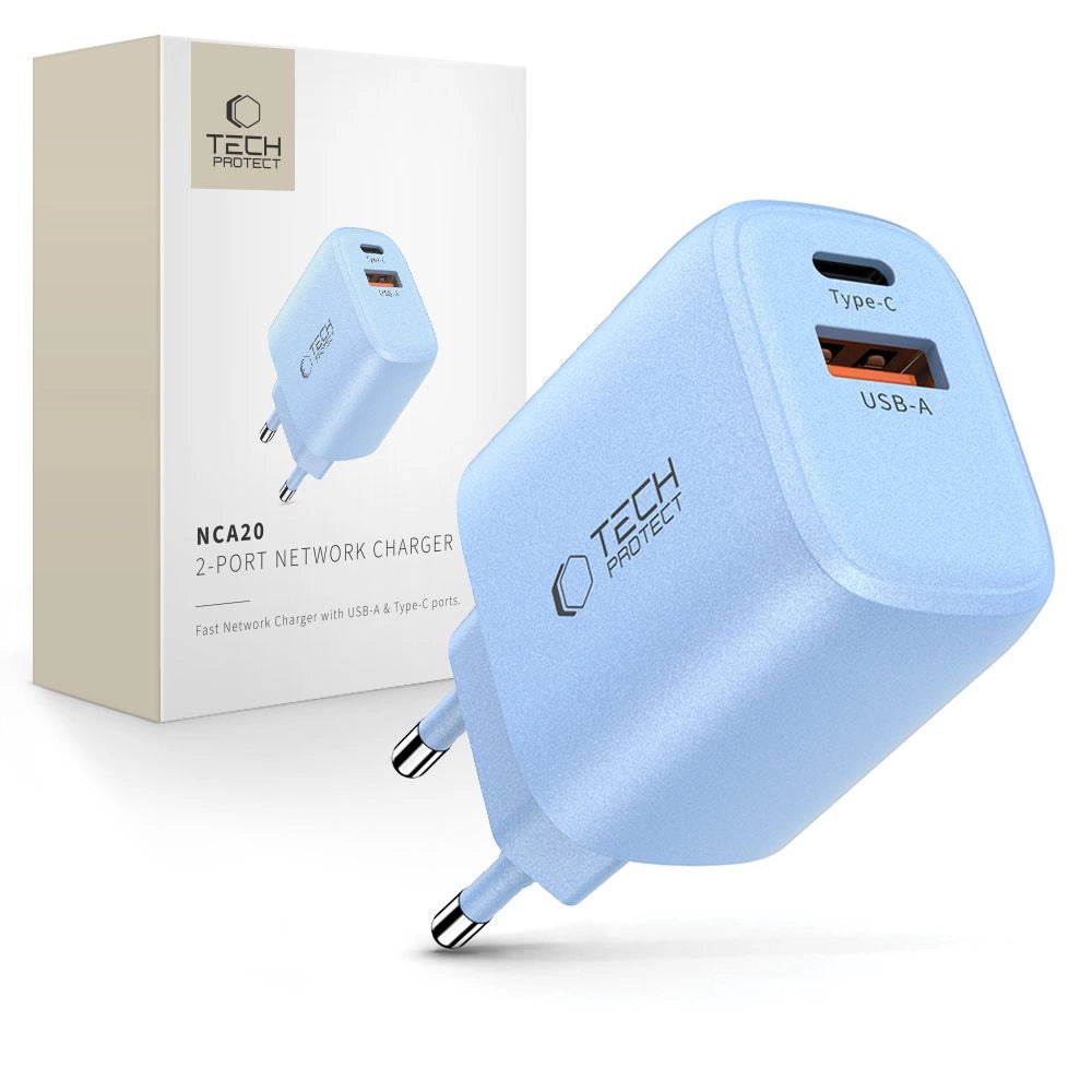 Tech-Protect NCA20 PD 20W QC3.0 USB-A / USB-C Wall Charger - Blå