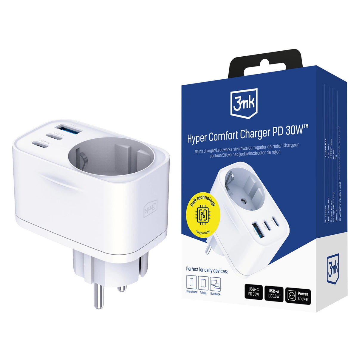 3mk Hyper Comfort Charger GaN PD 30WTM - hvid