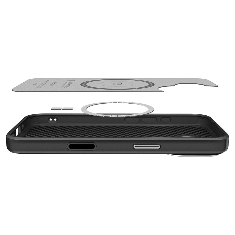 Spigen Enzo Aramid "T" MagSafe case for iPhone 17 - black and silver