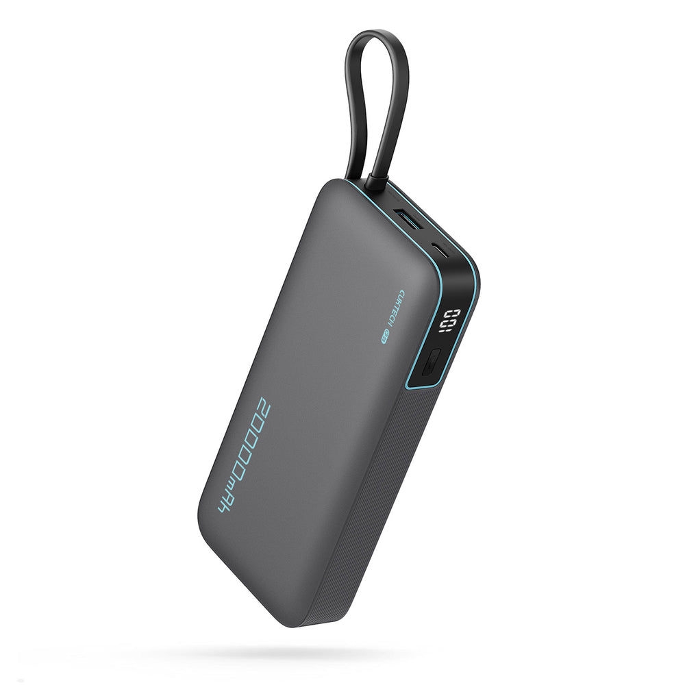 Cuktech CUKP200NGLDG 55W 20000mAh Powerbank med indbygget USB-C-kabel - Grå