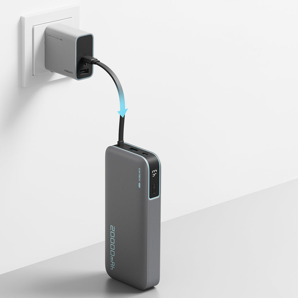 Cuktech CUKP200NGLDG 55W 20000mAh Powerbank med indbygget USB-C-kabel - Grå
