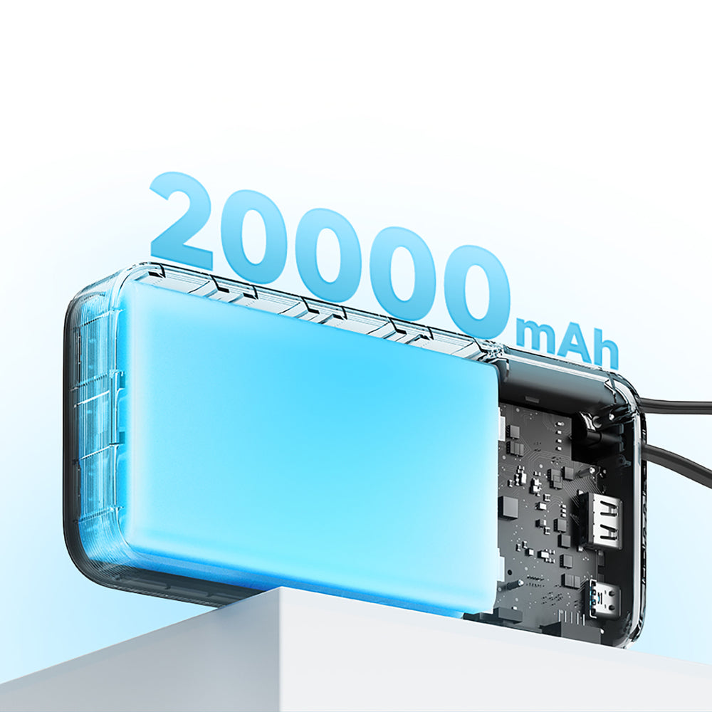 Cuktech CUKP200NGLDG 55W 20000mAh Powerbank med indbygget USB-C-kabel - Grå