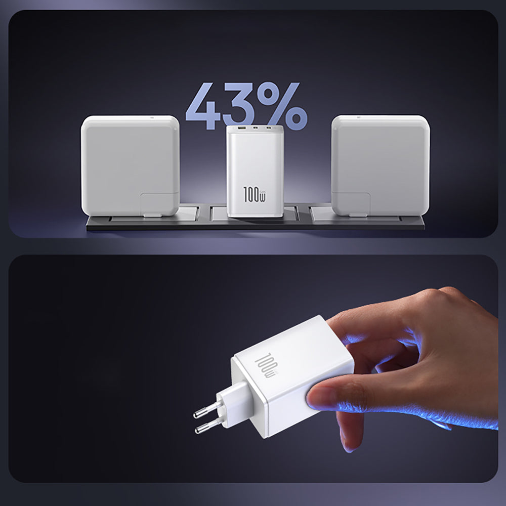 Baseus EnerFill FE11 2 x USB-C / USB-A 100W vægoplader - hvid