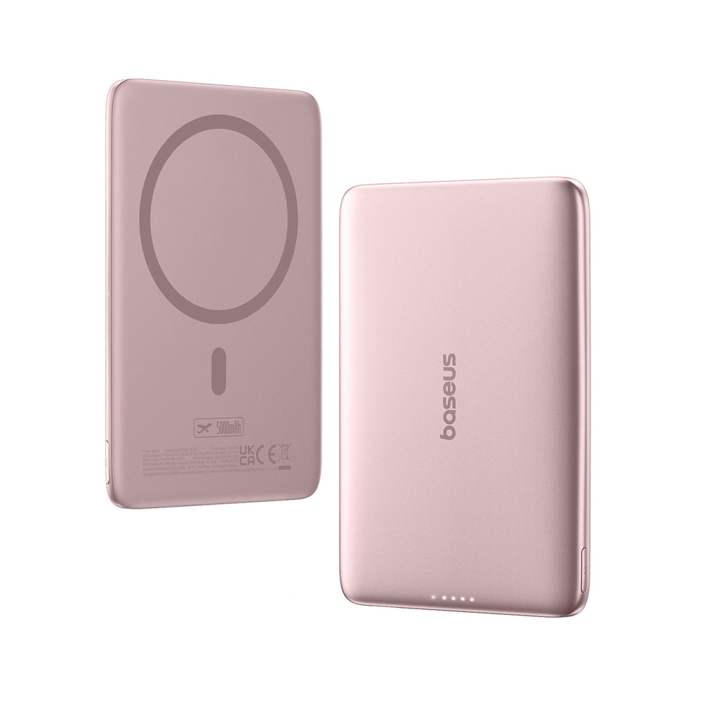 Baseus PicoGo AM41 5000mAh 20W Ultra-Slim Power Bank MagSafe Kompatibel med Baseus Simple USB-C 60W 30cm Kabel - Pink