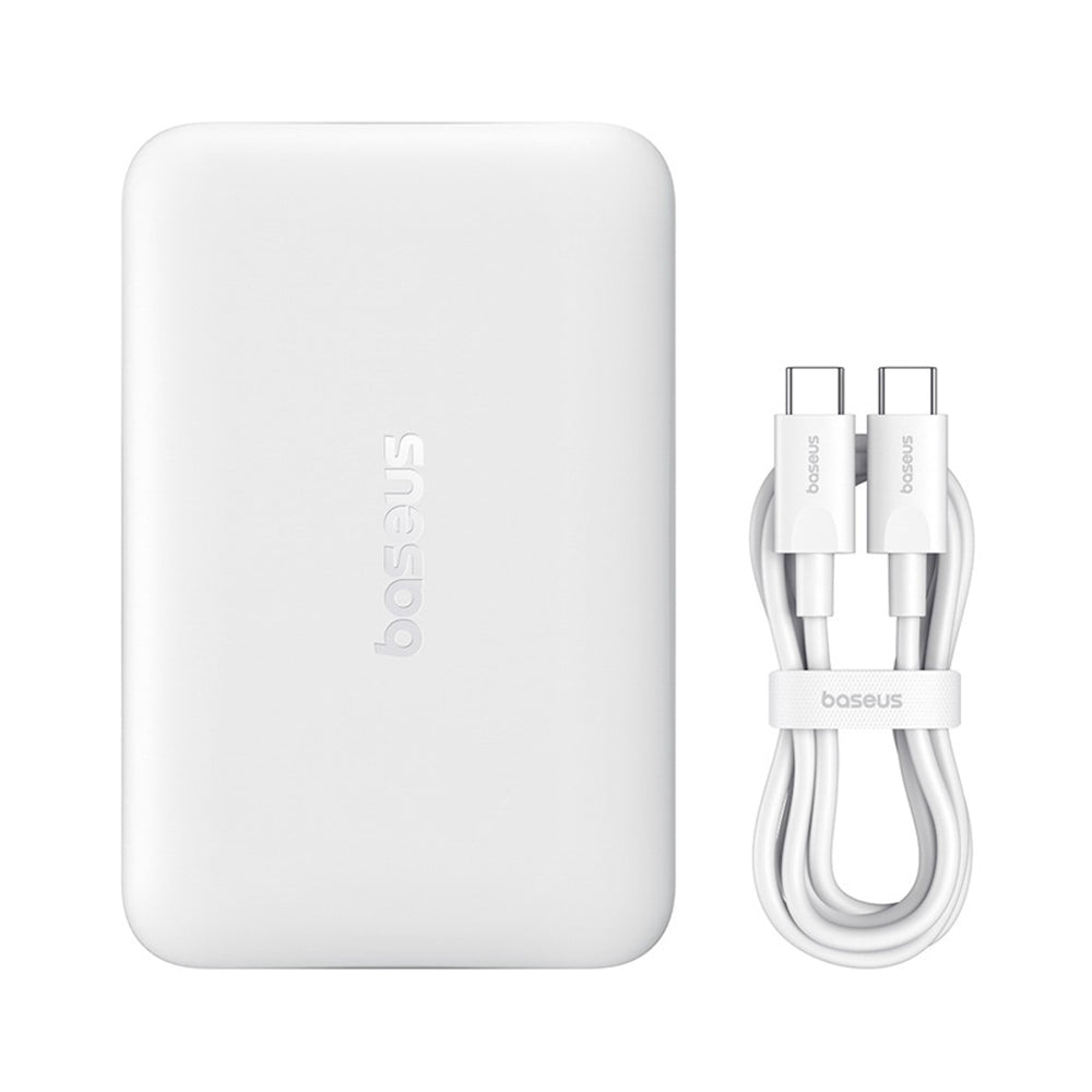 Baseus EnerFill FM11 Ultra-Mini 10000mAh 22.5W MagSafe Compatible Power Bank with Baseus Simple USB-C 20V/3A 30cm Cable - White