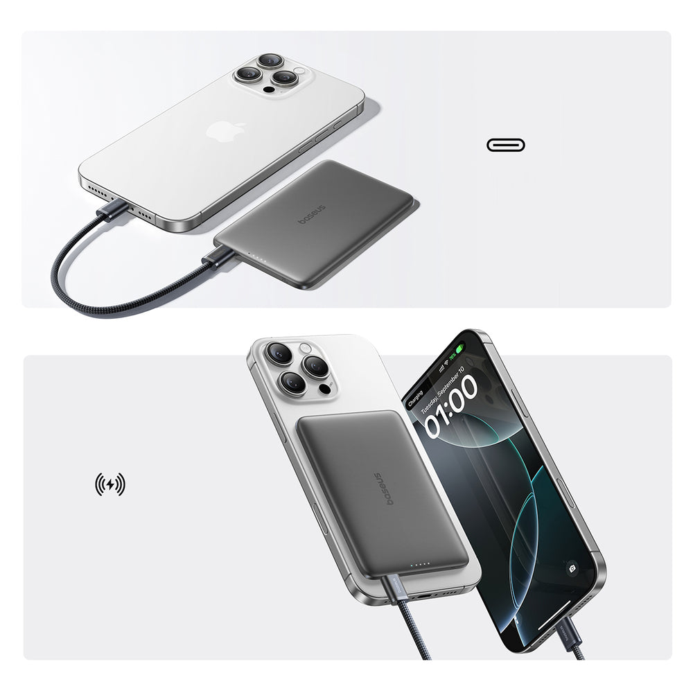 Baseus PicoGo AM41 Ultra-Slim 5000mAh 20W MagSafe Compatible Power Bank with Baseus Simple USB-C 60W 30cm Cable - Black