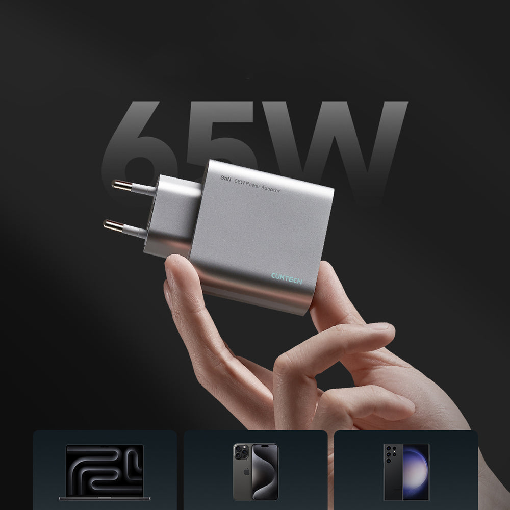 Cuktech 65W GaN 2xUSB-C 1xUSB-A Wall Charger - Gray