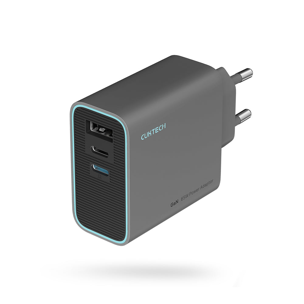 Cuktech CUKAD653EUGR 65W GaN Wall Charger 2 x USB-C 1 x USB-A - Grå