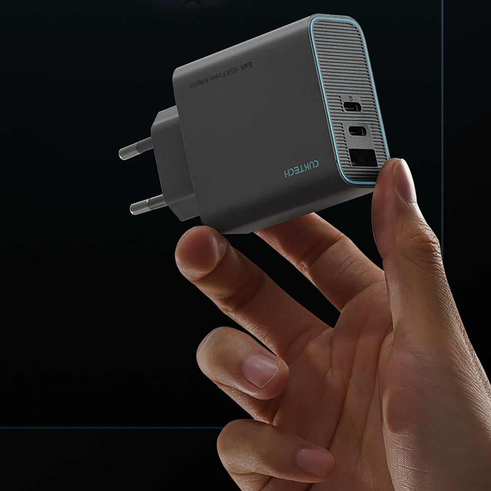 Cuktech CUKAD653EUGR 65W GaN Wall Charger 2 x USB-C 1 x USB-A - Grå
