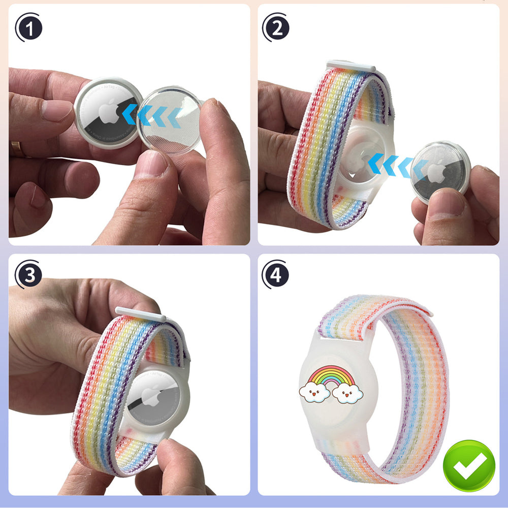 AirTag-kasse med rem til børn Nylon armbånd - med regnbuefarvet rem